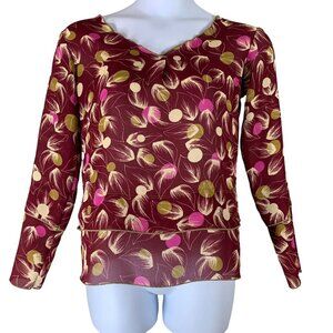 Kara Line Blouse OS Long Sleeved Semi Sheer Green Purple Top Womens